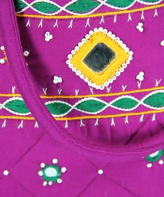 Womens Cottage Magenta Cotton Border Patch Work Small Bag 4