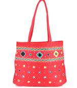 Womens Cottage Red Cotton Border Patch Work Small Bag