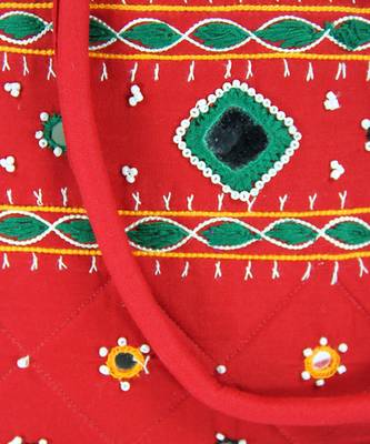 Womens Cottage Red Cotton Border Patch Work Small Bag 4
