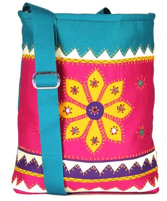 Womens Cottage Fuchsia Cotton Patch Work Collage Bag 1