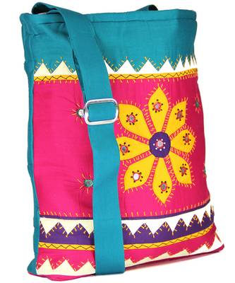 Womens Cottage Fuchsia Cotton Patch Work Collage Bag 3