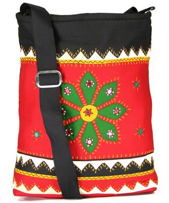 Womens Cottage Red Cotton Patch Work Collage Bag 1