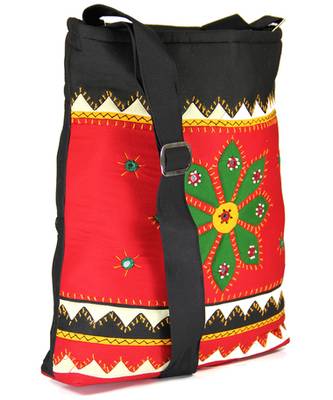 Womens Cottage Red Cotton Patch Work Collage Bag 2