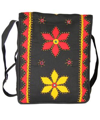 Womens Cottage Black Cotton Patch Work Collage Bag 2