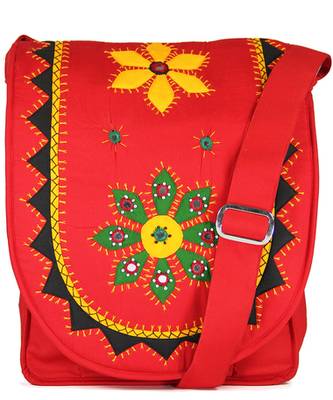 Womens Cottage Red Cotton Patch Work Collage Bag 1