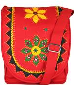 Womens Cottage Red Cotton Patch Work Collage Bag