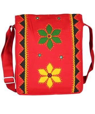 Womens Cottage Red Cotton Patch Work Collage Bag 2