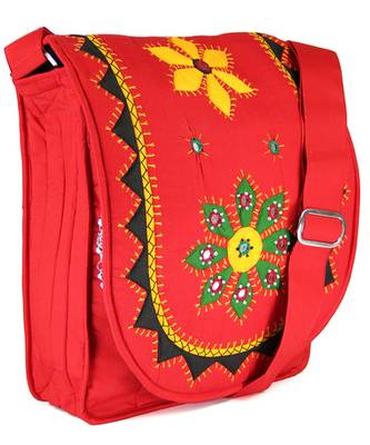 Womens Cottage Red Cotton Patch Work Collage Bag 3
