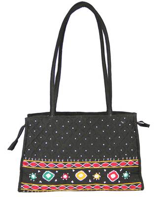 Womens Cottage Black Cotton Patch Work Square Bag 1