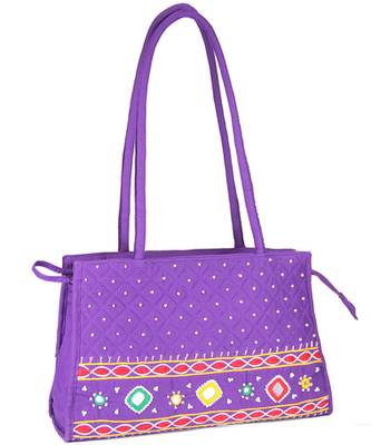 Womens Cottage Purple Cotton Patch Work Square Bag 2