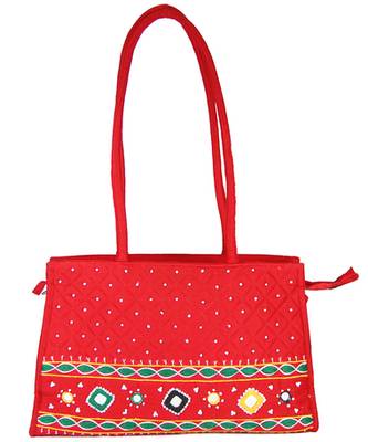 Womens Cottage Red Cotton Patch Work Square Bag 1