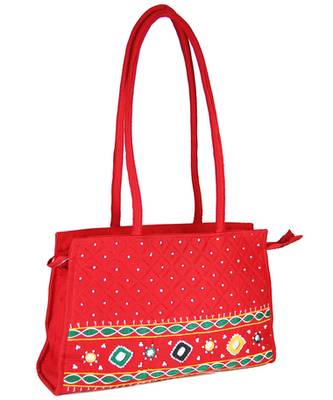 Womens Cottage Red Cotton Patch Work Square Bag 2
