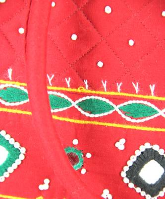 Womens Cottage Red Cotton Patch Work Square Bag 3