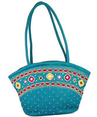 Womens Cottage Blue Cotton Patch Work Purse 1
