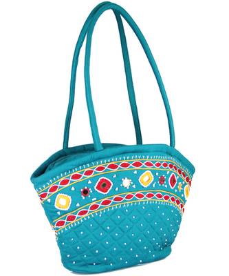 Womens Cottage Blue Cotton Patch Work Purse 2