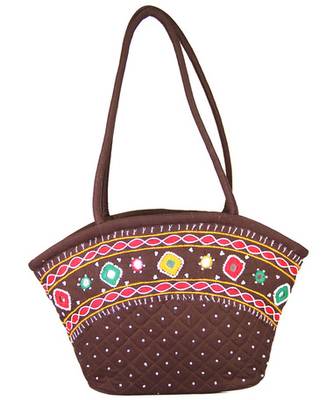 Womens Cottage Brown Cotton Patch Work Purse 1