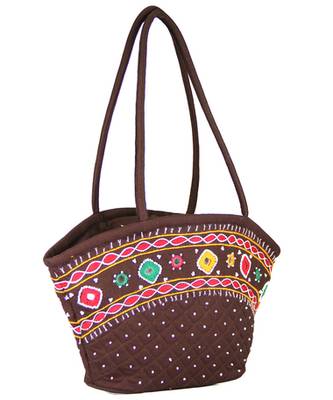 Womens Cottage Brown Cotton Patch Work Purse 2