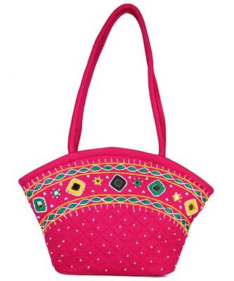 Womens Cottage Fuchsia Cotton Patch Work Purse 1