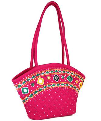 Womens Cottage Fuchsia Cotton Patch Work Purse 2