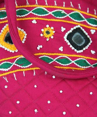 Womens Cottage Fuchsia Cotton Patch Work Purse 3