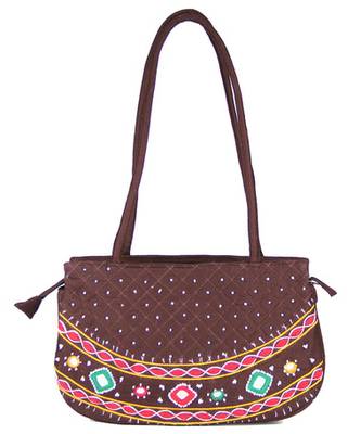 Womens Cottage Brown Cotton Patch Work Round Purse 1