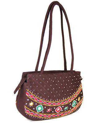 Womens Cottage Brown Cotton Patch Work Round Purse 2