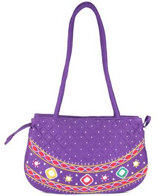Womens Cottage Purple Cotton Patch Work Round Purse 1
