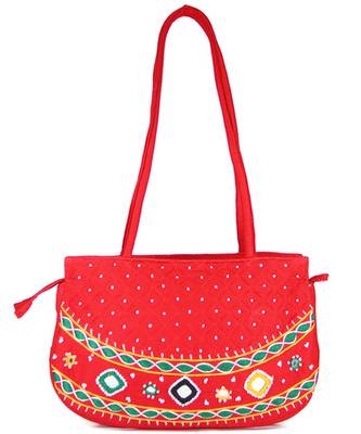 Womens Cottage Red Cotton Patch Work Round Purse 1