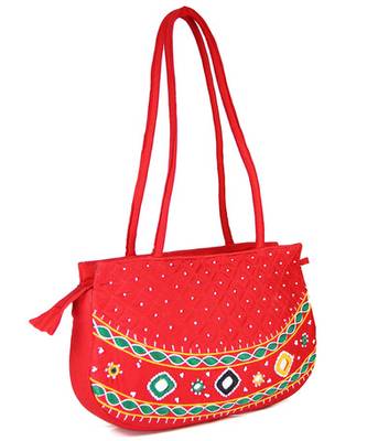 Womens Cottage Red Cotton Patch Work Round Purse 2