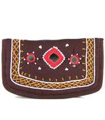 Womens Cottage Brown Cotton Small Mirror Patch Work Hand Purse