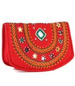 Womens Cottage Red Cotton Big Mirror Patch Work Hand Purse