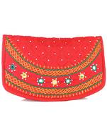 Womens Cottage Red Cotton Big Round Patch Work Hand Purse