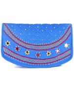 Womens Cottage Turquoise Cotton Big Round Patch Work Hand Purse