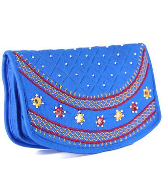 Womens Cottage Turquoise Cotton Big Round Patch Work Hand Purse 2