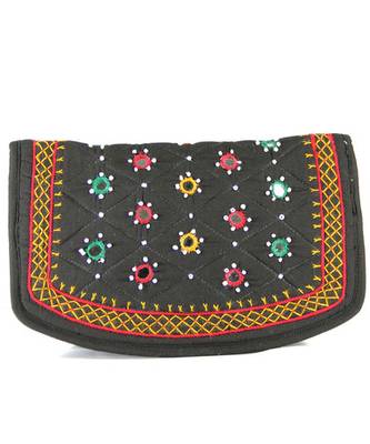 Womens Cottage Black Cotton Big Jali Patch Work Hand Purse 1