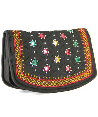 Womens Cottage Black Cotton Big Jali Patch Work Hand Purse 2