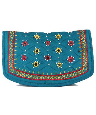 Womens Cottage Blue Cotton Big Jali Patch Work Hand Purse 1