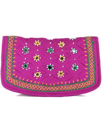 Womens Cottage Magenta Cotton Big Jali Patch Work Hand Purse 1