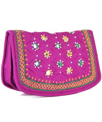 Womens Cottage Magenta Cotton Big Jali Patch Work Hand Purse 2
