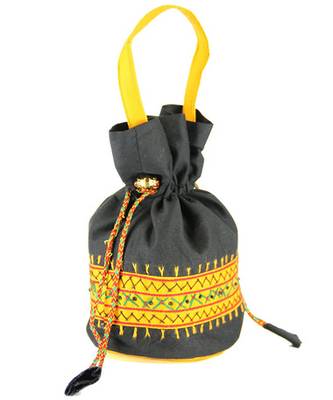 Womens Cottage Black Cotton Small Patch Work Batwa Purse 2