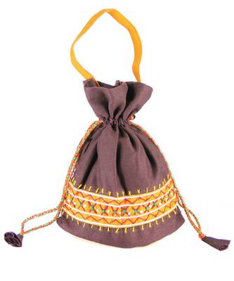 Womens Cottage Brown Cotton Small Patch Work Batwa Purse 1