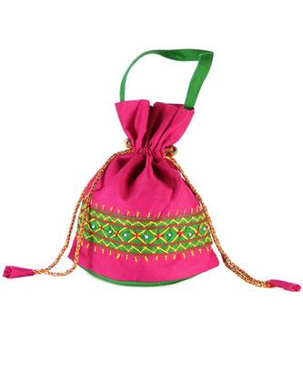Womens Cottage Magenta Cotton Small Patch Work Batwa Purse 1