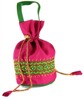 Womens Cottage Magenta Cotton Small Patch Work Batwa Purse 2