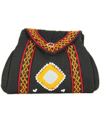 Womens Cottage Black Cotton Samosa Purse 1