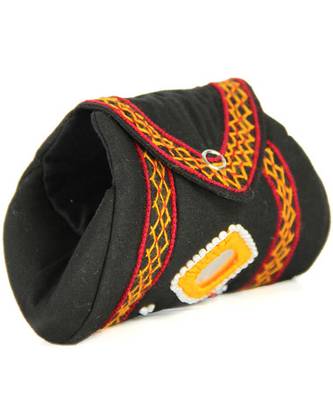 Womens Cottage Black Cotton Samosa Purse 2