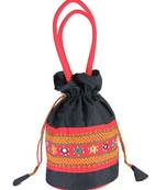 Womens Cottage Black Cotton Patch Work Big Batwa Purse