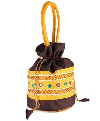 Womens Cottage Brown Cotton Patch Work Big Batwa Purse 2