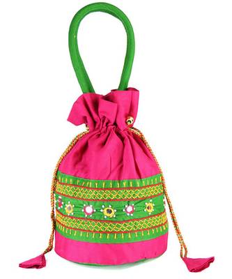 Womens Cottage Fuchsia Cotton Patch Work Big Batwa Purse 1