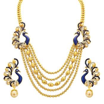 Graceful Five String Peacock Gold Plated Necklace Set For Women 1