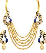 Graceful Five String Peacock Gold Plated Necklace Set For Women